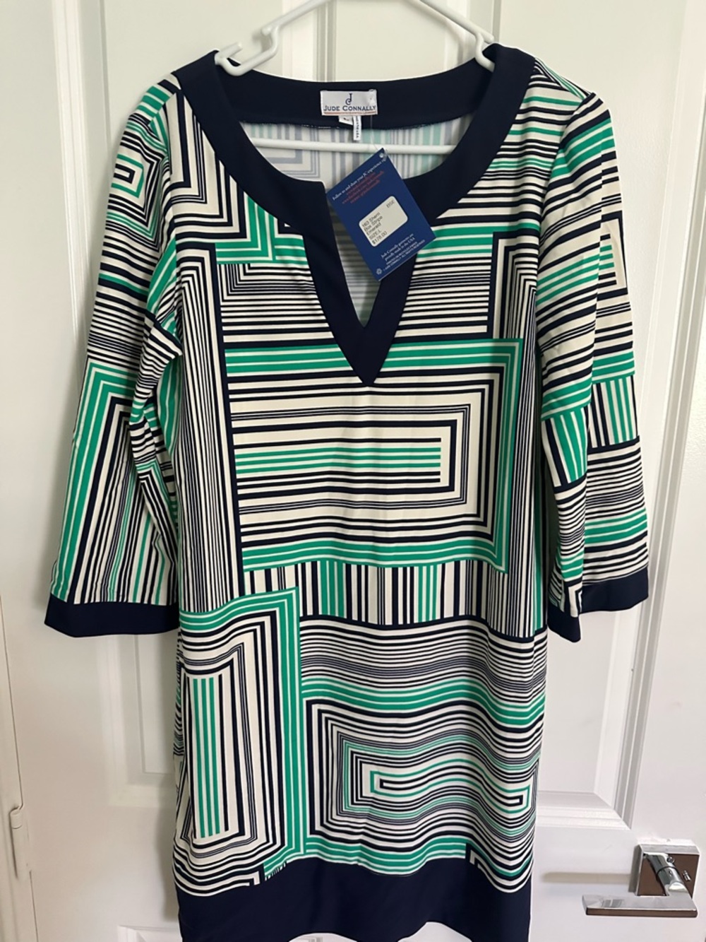 Jude Connally Striped Tunic Dress in Emerald, Navy, White